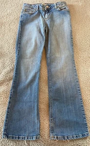 L.e.i. Chelsea Low Rise Boot Blue Jeans Button Pockets Adjustable Waist Size 16 - Picture 1 of 13