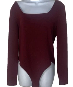 A NEW DAY Maroon Burgundy Long Sleeve ribbed Thong Bodysuit Woman’s Size XL - Picture 1 of 6