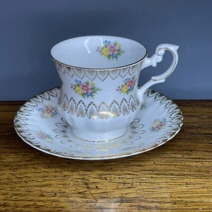 Rosina Fine Bone China Teetasse & Untertasse Set Floral Gold Weiß England - Bild 1 von 14
