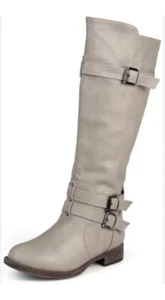 JOURNEE COLLECTION Mujer Taupe Bite Punta Redonda Tacón Bloque Bota de Montar Talla 8 Nueva - Imagen 1 de 10