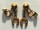 Boucles d'oreilles CLIP trompe chasse vénerie - Vintage dangle earrings. Venery
