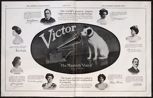 1910 VICTOR Records Phonograph Nipper His Master's Voice Double-Page PRINT AD - Picture 1 of 2