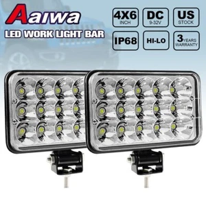 4x6'' LED Headlights Hi-Lo Offroad Driving Fog Lights + Mounting Brackets - Pair - Picture 1 of 18