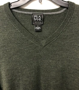 SUÉTER DE PUNTO FINO JOS A BANK VIAJERO MERINO LANA CUELLO EN V VERDE BOSQUE OLIVA XL - Imagen 1 de 4