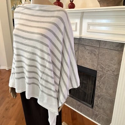 Nuevo con etiquetas Poncho Eileen Fisher Algodón Orgánico Peruano Blanco/Perla Oscura Talla Única $178 Foto 1 de 4