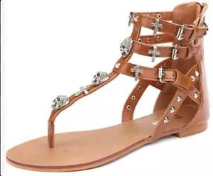 Gothic Cross Skull gladiator cool sandals size US 6.5 new IN BOX - Picture 1 of 8