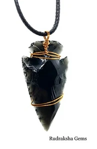 Arrow head Black Obsidian Copper Pendant Dragonglass Reiki Charged Cord Necklace - Picture 1 of 3