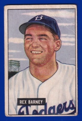 REX BARNEY dodgers CARL SCHEIB 1951 BOWMAN #153 GOOD/VERY GOOD - Image 1 of 2