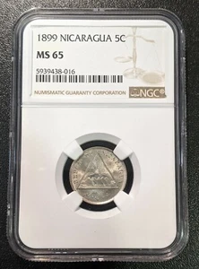 1899 MS65 Nicaragua 5 Centavos NGC KM 9 UNC Single Year Type  - Picture 1 of 2
