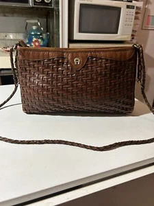 Vintage Etienne Aigner Brown Woven Leather Purse Shoulder Bag - Picture 1 of 6