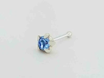LAB CREATED AQUAMARINE NOSE STUD .925 STERLING SILVER - New With Tag - Image 1 of 3