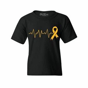 Heartbeat Gold Ribbon Youth's T-Shirt Childhood Cancer Awareness Shirts - Picture 1 of 4