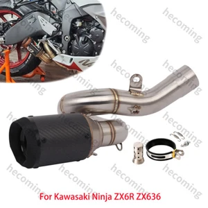 For Kawasaki Ninja ZX6R ZX636 2009-2024 Exhaust Mid Link Pipe Carbon Muffler - Picture 1 of 8