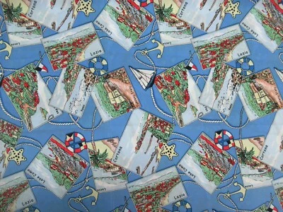 Nautical Collage ITALIAN PORT CITIES Colorful Cotton Fabric 20" X 44"W NEW - Image 1 of 4