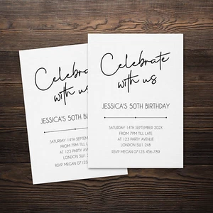 Personalisierte minimalistische Geburtstagsparty Einladung zum 30. 40. 50. 60. 70. - Bild 1 von 8