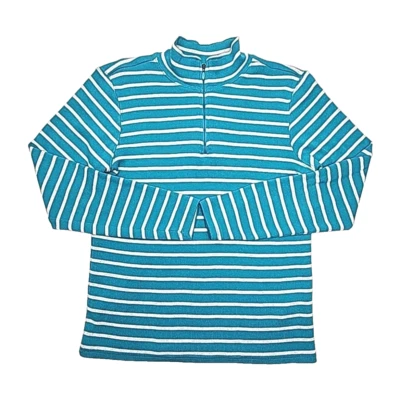 LL Bean 1/4 молнии рубашка синий белая полоса размер средний ребристый вязаный хлопок верх - Изображение 1 из 4