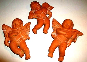Vtg Red Clay Angels Wall 3-D Plaques Set of 3 - Each 6" T x 4-5" Kitschy Granny - Picture 1 of 5