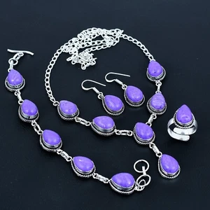 Purple Turquoise Gemstone Handmade 925 Silver Necklace + Bracelet  Jewelry Set - Picture 1 of 4