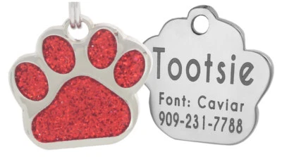 Deep Engraving, Glitter Paw Pet ID Tag, Custom Engraved, Dog Tags Personalized - Image 1 of 4