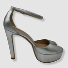 $495 Stuart Weitzman Women's Silver Leather Disco Platform Sandal Shoes Size 9