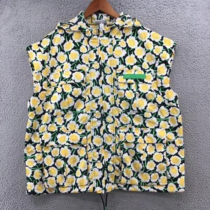 Diane Von Furstenberg Hoodie Vest Jacket Womens L Multicolor Floral Sleeveless - Picture 1 of 17