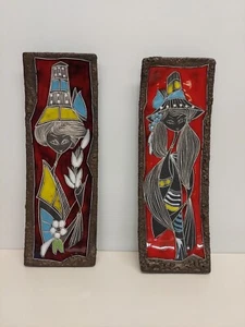 Coppia placche in ceramica da parete Italia anni '50 Firma Tarcisio Giovanardi - Foto 1 di 13