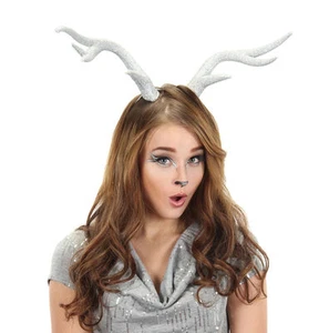 DEER MOOSE ELK RUDOLPH REINDEER COSTUME ANTLERS HORNS SILVER GLITTER CHRISTMAS - Picture 1 of 2