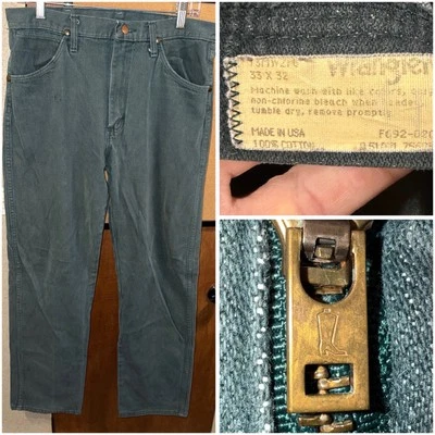 vintage 80’s 33x32 Fade Green wrangler cowboy cut jeans, Whiskered USA 13MWZ - Image 1 of 4