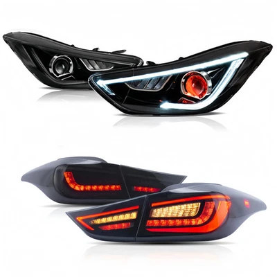 VLAND LED Demon Eyes Headlights+Smoked Tail Lights For 2011-2016 Hyundai Elantra - Image 1 of 4