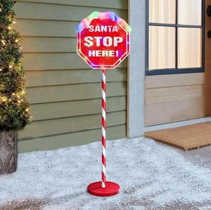 Light Up Santa Stop Here Sign Christmas Xmas Outdoor Path Stake Decorations New - Picture 1 of 7