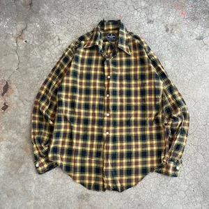 Vintage 60s Elderado Black Yellow Tartan Plaid Button Flannel Shirt Boys XL 18 - Picture 1 of 9