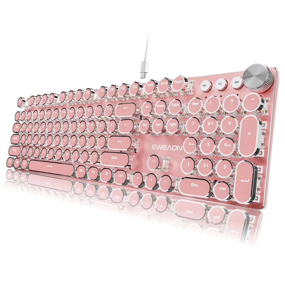 EWEADN - Wired QWERTY Keyboard Typewriter tyle Keys- PINK - Image 1 of 2