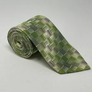Van Heusen Seidenkrawatte grün geometrisch - Bild 1 von 3