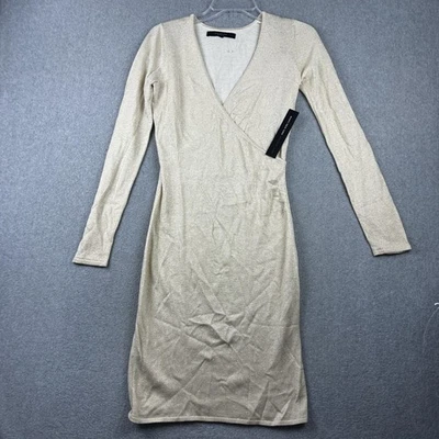 Marc New York Dress Womens Small Gold Metallic Long Sleeve Wrap Shimmer Party - Image 1 of 4