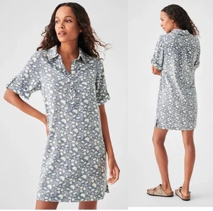 FAHERTY Sz Md Linen Penny Dress In Indigo Echo Floral NWT - Picture 1 of 6