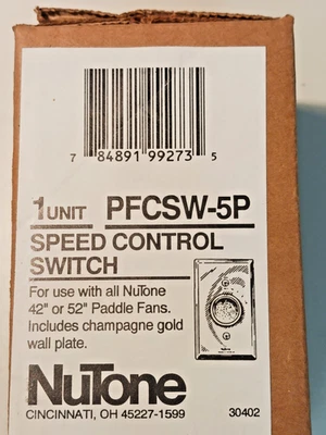 Interruptor de control de velocidad NuTone PFCSW-5P para usar con ventiladores de paleta Nutone 42" y 52". Foto 1 de 3