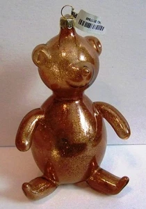 VINTAGE CHRISTMAS ORNAMENT ITALIAN GLASS HAND BLOWN 6" BROWN TEDDY BEAR - RARE - Picture 1 of 3