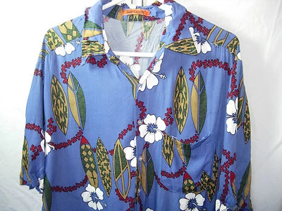CAMISA ALOHA HOMBRE AZUL BLANCO ROJO SURF SOL FUSIÓN RAYÓN ISLA HAWAIANA TALLA M 48" Foto 1 de 2