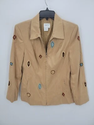 Chaqueta Together Mujer 10 Marrón Azteca Tribal Cuentas Imitación Gamuza Suroeste Boho Foto 1 de 4