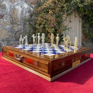 Chess Set with Storage Handmade X Large Egyptian Chessmen, Christmas Giftđ - Photo 1/9