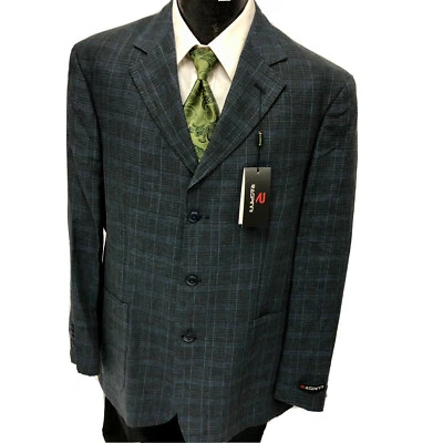 Nuevo NUEVO CON ETIQUETAS Raspinni DISEÑADOR Cuadros Abrigo Deportivo Chaqueta a Cuadros 100% LINO Blazer 40 R Foto 1 de 4