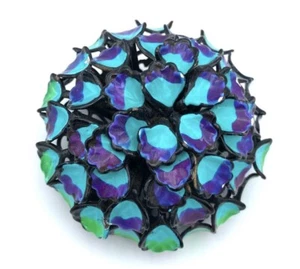 Broche flor esmalte abovedado púrpura y verde azulado - Imagen 1 de 2
