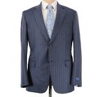 Castangia Nwt Wool Blend Flannel Suit Sz 50R Us 40 Blue W/ Light Blue Pinstripes