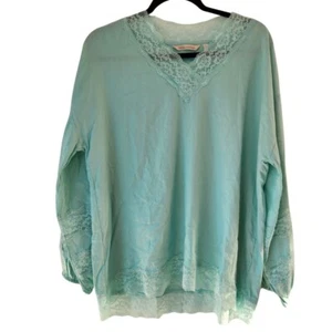 Blusa Claudia Soft Surroundings Top Borde de Encaje Camisa Azul Campesina Para Mujer L - Imagen 1 de 8