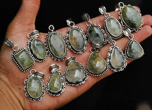 Lote a granel de colgantes de joyería de piedras preciosas prehnita natural .925 - Imagen 1 de 9