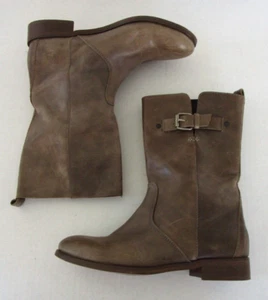 J. Crew Boots Women Sz 6.5 Taupe Leather Upper & Lining Pull On Mid Calf Buckle - Picture 1 of 8