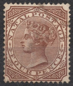 Mi:ZA-NA 48 Sg:ZA-NA 102 1882 NATAL Cuatro Peniques Reina Victoria Definitivos - Imagen 1 de 2