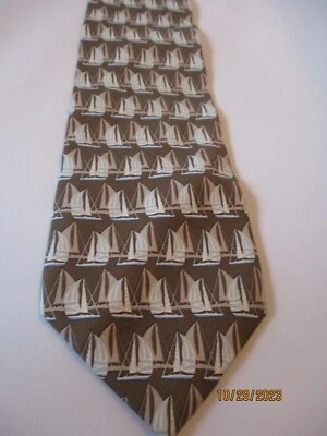 Banana Republic Brown  Sailboats Silk Neck Tie - Image 1 of 2