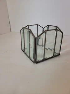 Beveled Leaded Glass Trinket Box Candleholder - Picture 1 of 5