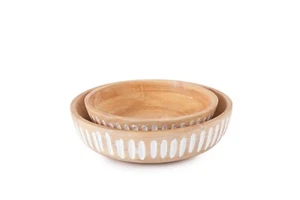 Set of 2 Natural Wooden Decorative Bowl, Round Hand Carved Bowl for Decorative - Picture 1 of 10